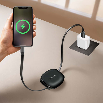LogiLink ievelkams USB-C kabelis 1 m, 60 W ātra uzlāde, melns, magnētiskie gali