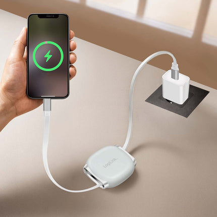 LogiLink ievelkams USB-C kabelis 1 m, 60 W ātra uzlāde, balts, magnētiskie gali