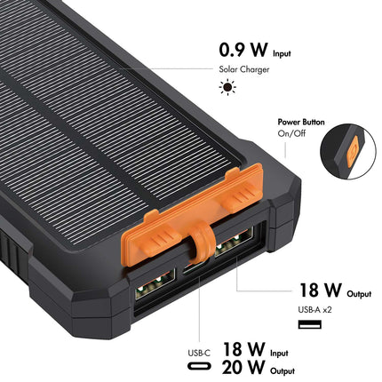 LogiLink saules enerģijas pārnēsājamais akumulators 10 000 mAh ar 20 W PD, IP64