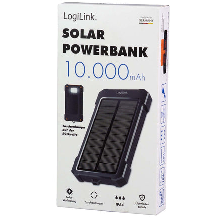 LogiLink saules enerģijas pārnēsājamais akumulators 10 000 mAh ar 20 W PD, IP64