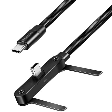 LogiLink USB-C kabelis ar iebūvētu tālruņa statīvu, 240 W PD, 1,5 m, melns, pīts