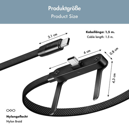 LogiLink USB-C kabelis ar iebūvētu tālruņa statīvu, 240 W PD, 1,5 m, melns, pīts
