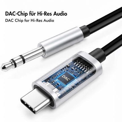 LogiLink USB-C uz 3,5 mm ligzdas audio kabelis ar DAC, 1 m, melns, stereo
