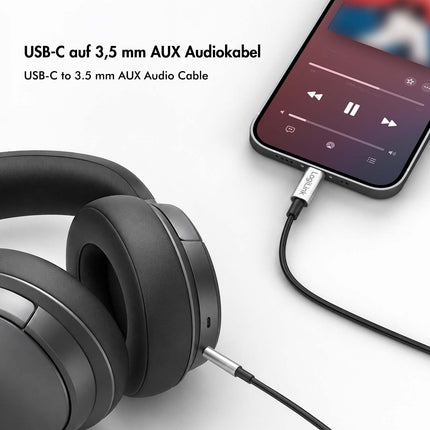 LogiLink USB-C uz 3,5 mm ligzdas audio kabelis ar DAC, 1 m, melns, stereo
