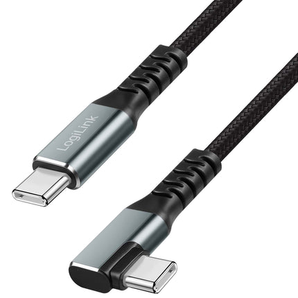 LogiLink USB-C uz USB-C kabelis 0,5 m, 90° leņķis, 100 W PD, pelēks/melns