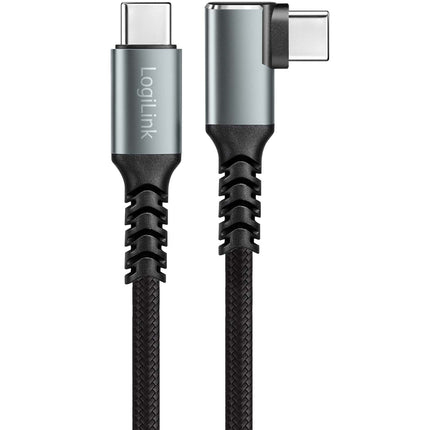LogiLink USB-C uz USB-C kabelis 0,5 m, 90° leņķis, 100 W PD, pelēks/melns
