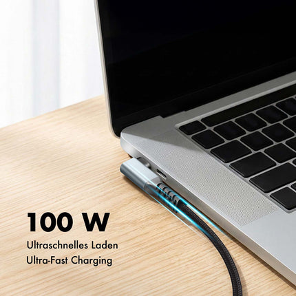 LogiLink USB-C uz USB-C kabelis 1 m, 90° leņķis, 100 W PD, pelēks/melns, 4K 60Hz
