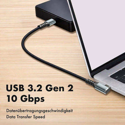 LogiLink USB-C uz USB-C kabelis 2 m, 90° leņķis, 100 W PD, pelēks/melns, 4K 60Hz