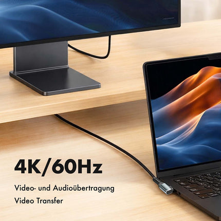 LogiLink USB-C uz USB-C kabelis 2 m, 90° leņķis, 100 W PD, pelēks/melns, 4K 60Hz