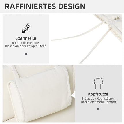 Cream white outdoor chair cushion, polyester, 198x53x5 cm