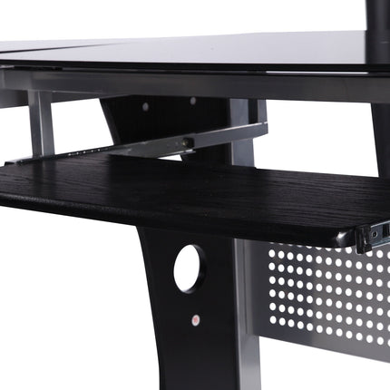 L-shaped desk, black glass, 164x139x75 cm, ready for home office