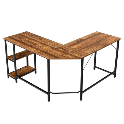 L-veida rakstāmgalds mājas birojam ar 2 plauktiem 138 x 138 x 75,5 cm kafijas brūns + melns