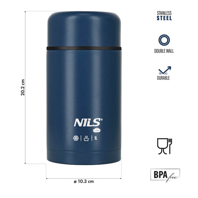 Pusdienu termoss 1000 ml, zils, izolēts termoss