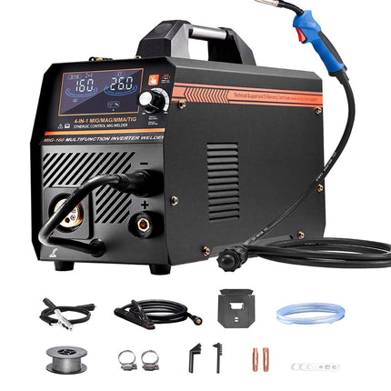 MIG Welder 160A, 4-in-1 Synergic Inverter, LCD