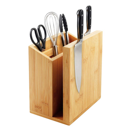 Magnetic Knife Block with Utensil Holder, Bamboo, Natural