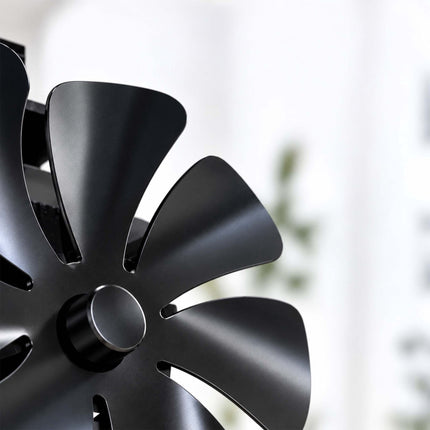 Magnetic Stove Fan for Flue Pipes with Thermometer, Black, 6 Blades