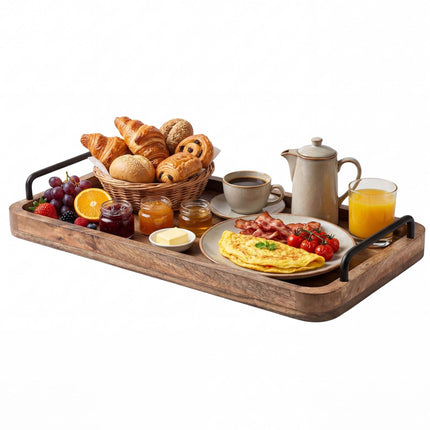 Mango koka servēšanas paplāte ar metāla rokturiem, 50x25 cm