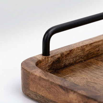 Mango koka servēšanas paplāte ar metāla rokturiem, 50x25 cm