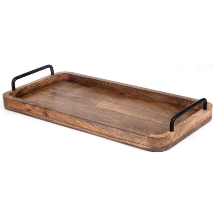 Mango koka servēšanas paplāte ar metāla rokturiem, 50x25 cm