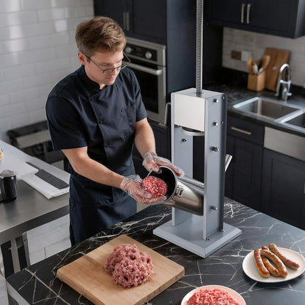 Manual Sausage Stuffer, 5L Stainless Steel, 2-Speed, 5 Tubes