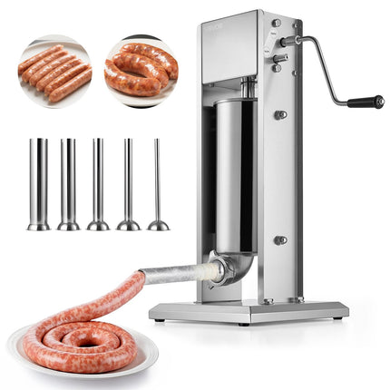 Manual Sausage Stuffer, 5L Stainless Steel, 5 Tubes