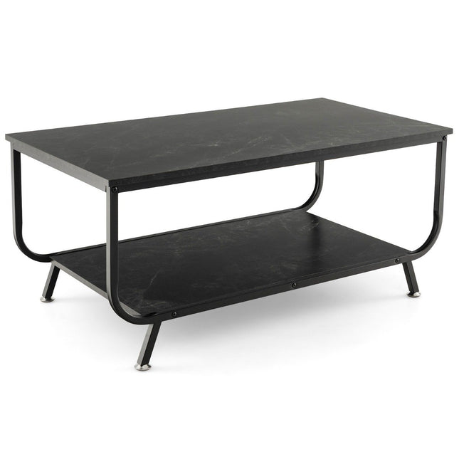Marmora kafijas galdiņš Taisnstūra kafijas galdiņš ar 2 līmeņiem 105 x 55 x 46,5 cm Melns