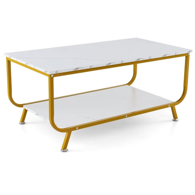 Marmora kafijas galdiņš Taisnstūra kafijas galdiņš ar 2 līmeņiem 105 x 55 x 46,5 cm balts