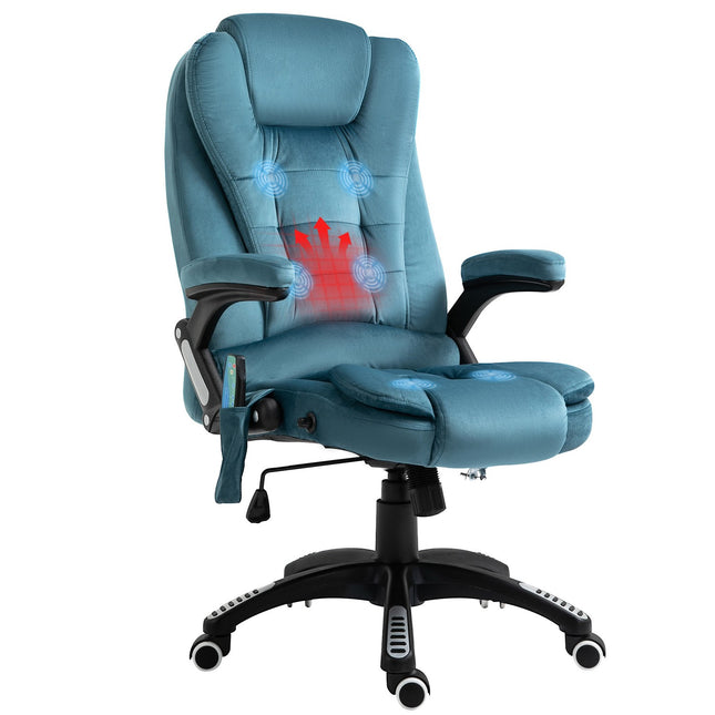 Masāžas krēsls, vadītāja krēsls ar masāžas funkciju, grozāms krēsls ar regulējamu augstumu, ergonomisks spēļu krēsls, biroja krēsls, zils, 67 x 74 x 107-116 cm