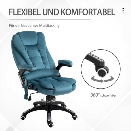 Masāžas krēsls, vadītāja krēsls ar masāžas funkciju, grozāms krēsls ar regulējamu augstumu, ergonomisks spēļu krēsls, biroja krēsls, zils, 67 x 74 x 107-116 cm