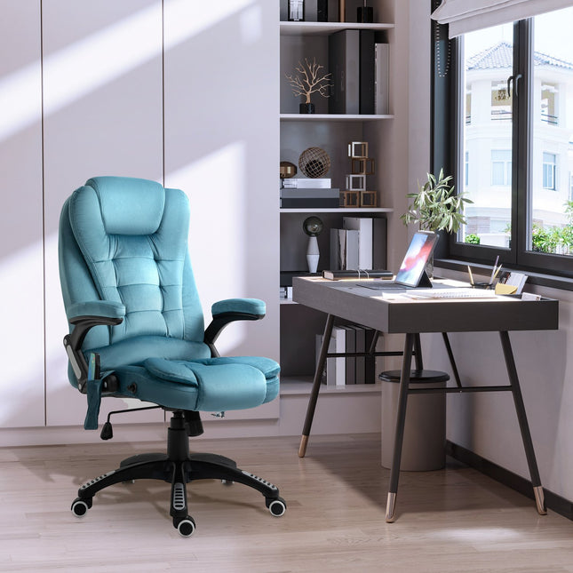 Masāžas krēsls, vadītāja krēsls ar masāžas funkciju, grozāms krēsls ar regulējamu augstumu, ergonomisks spēļu krēsls, biroja krēsls, zils, 67 x 74 x 107-116 cm