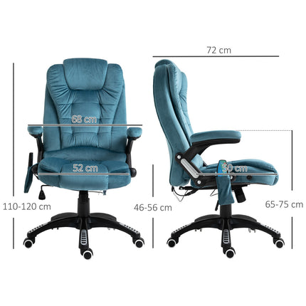 Masāžas krēsls, vadītāja krēsls ar masāžas funkciju, grozāms krēsls ar regulējamu augstumu, ergonomisks spēļu krēsls, biroja krēsls, zils, 67 x 74 x 107-116 cm