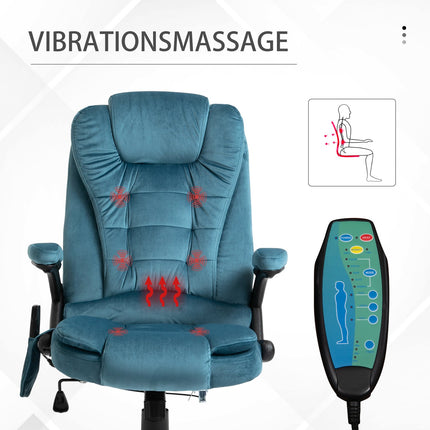 Masāžas krēsls, vadītāja krēsls ar masāžas funkciju, grozāms krēsls ar regulējamu augstumu, ergonomisks spēļu krēsls, biroja krēsls, zils, 67 x 74 x 107-116 cm
