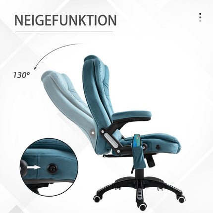 Masāžas krēsls, vadītāja krēsls ar masāžas funkciju, grozāms krēsls ar regulējamu augstumu, ergonomisks spēļu krēsls, biroja krēsls, zils, 67 x 74 x 107-116 cm