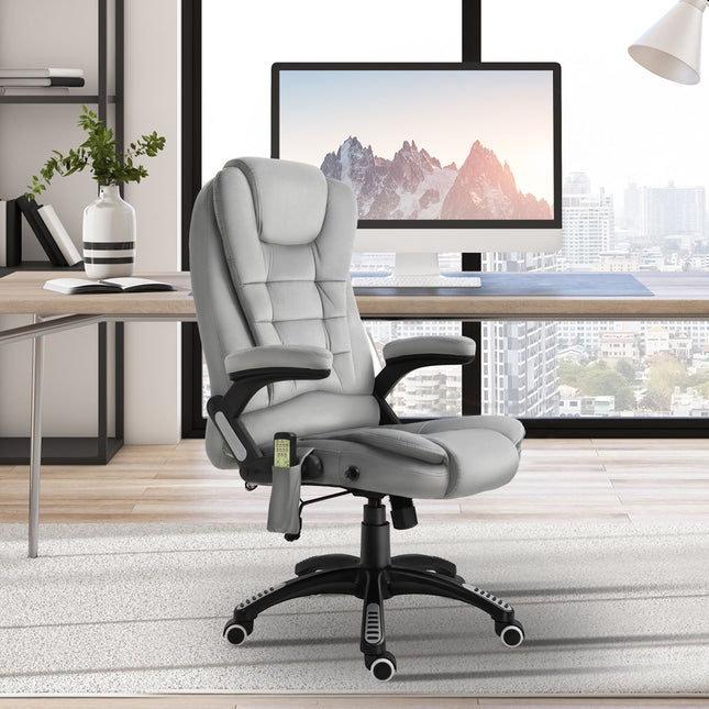 Masāžas krēsls, biroja krēsls, spēļu krēsls, regulējams augstumā, ergonomisks, PU riteņi, pelēks, 67x74x107-116 cm