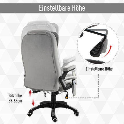 Masāžas krēsls, biroja krēsls, spēļu krēsls, regulējams augstumā, ergonomisks, PU riteņi, pelēks, 67x74x107-116 cm