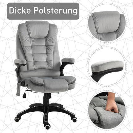 Masāžas krēsls, biroja krēsls, spēļu krēsls, regulējams augstumā, ergonomisks, PU riteņi, pelēks, 67x74x107-116 cm
