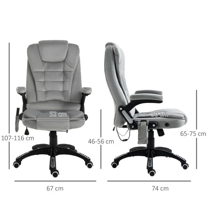 Masāžas krēsls, biroja krēsls, spēļu krēsls, regulējams augstumā, ergonomisks, PU riteņi, pelēks, 67x74x107-116 cm