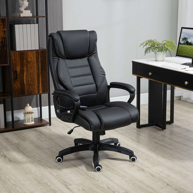 Masāžas krēsls, grozāms krēsls, regulējams augstums, ergonomisks spēļu krēsls, datora krēsls, 6 vibrācijas punkti, regulējams lina efekts, melns