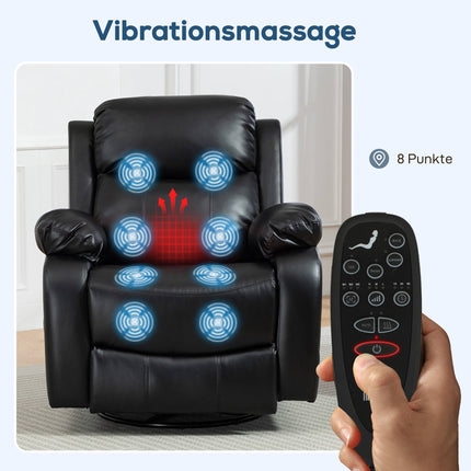 Masāžas krēsls ar 8 vibrācijas punktiem, atgāžams, melns