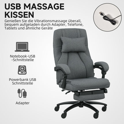 Masāžas biroja krēsls, USB ports, grozāmi riteņi, tumši pelēks