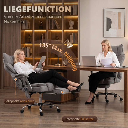 Massage Office Chair with Heat, Lumbar Pillow and Footrest, Up to 180 kg, Grey