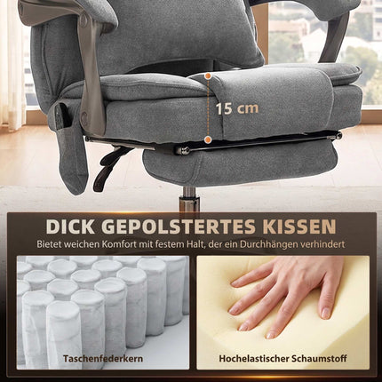 Massage Office Chair with Heat, Lumbar Pillow and Footrest, Up to 180 kg, Grey