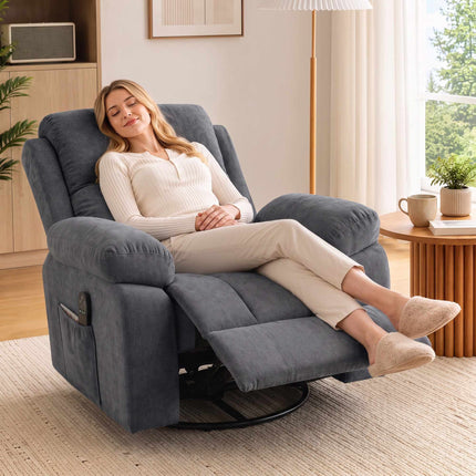 Massage Recliner Chair with Heat, 360° Swivel and Rocking, Dark Grey, Chenille