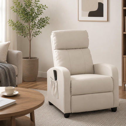 Massage Recliner Chair with Remote Control, 8 Modes, 150° Recline, Cream White