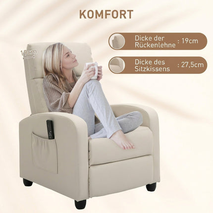 Massage Recliner Chair with Remote Control, 8 Modes, 150° Recline, Cream White