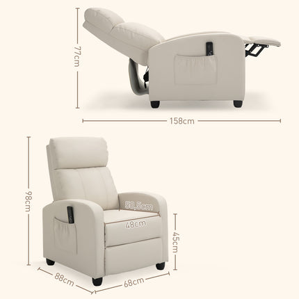 Massage Recliner Chair with Remote Control, 8 Modes, 150° Recline, Cream White