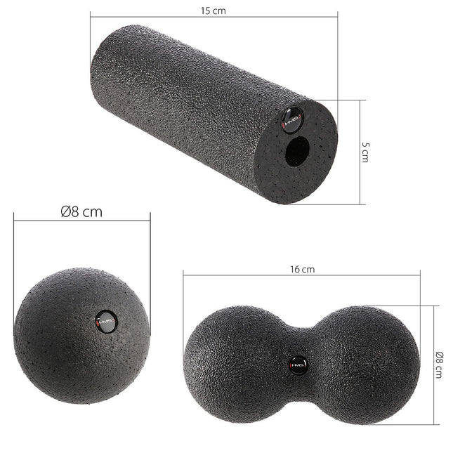 Masāžas rullīšu un bumbiņu komplekts - 3 daļas