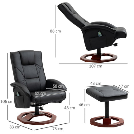 Masāžas krēsls, relaksācijas zvilnis ar kāju balstu, relaksācijas krēsls, atgāšanās funkcija, TV krēsls, atpūtas krēsls, 360° grozāms, mākslīgā āda, 73 x 83 x 106 cm