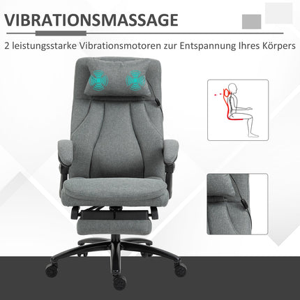 Masāžas biroja krēsls ar atgāšanas funkciju, ergonomisks rakstāmgalda krēsls, regulējams augstums, vadītāja krēsls, pelēks