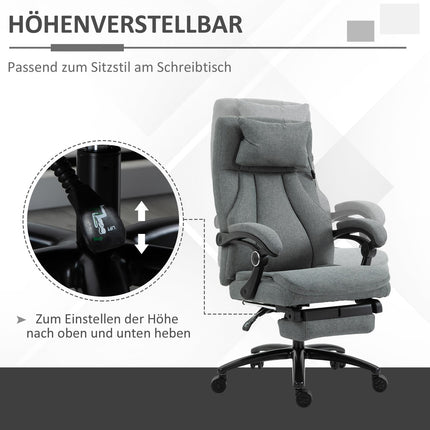Masāžas biroja krēsls ar atgāšanas funkciju, ergonomisks rakstāmgalda krēsls, regulējams augstums, vadītāja krēsls, pelēks